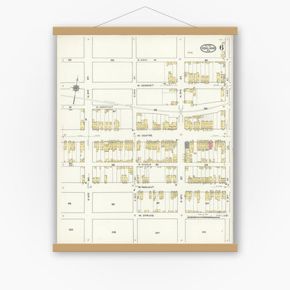 Old map wall art mockup — magnetic wood frame on white wall — Sanborn Fire Insurance Map from Ashland, Schuylkill County, Pennsylvania (1921), Sheet #0006
