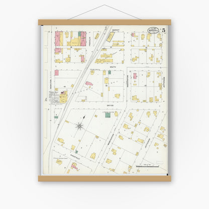 Old map wall art mockup — magnetic wood frame on white wall — Sanborn Fire Insurance Map from Marshall, Clark County, Illinois (1906), Sheet #0005