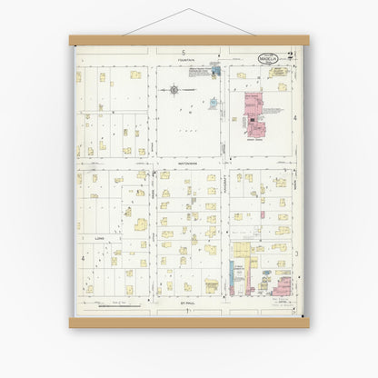 Old map wall art mockup — magnetic wood frame on white wall — Sanborn Fire Insurance Map from Madelia, Watonwan County, Minnesota (1914), Sheet #0002
