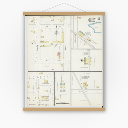 Old map wall art mockup — magnetic wood frame on white wall — Sanborn Fire Insurance Map from Genoa, Ottawa County, Ohio (1893), Sheet #0003