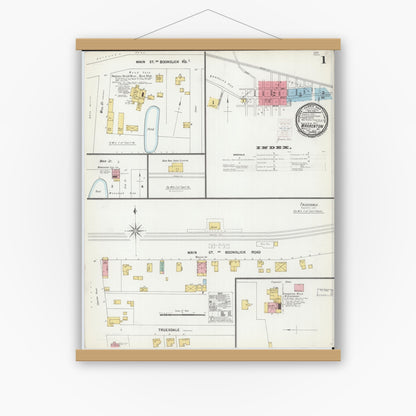 Old map wall art mockup — magnetic wood frame on white wall — Sanborn Fire Insurance Map from Warrenton, Warren County, Missouri (1900) - Complete Map Set