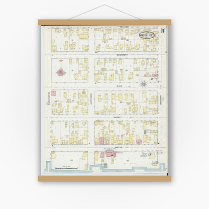 Old map wall art mockup — magnetic wood frame on white wall — Sanborn Fire Insurance Map from Marine City, Saint Clair County, Michigan (1895), Sheet #0003