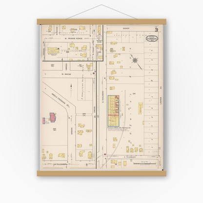 Old map wall art mockup — magnetic wood frame on white wall — Sanborn Fire Insurance Map from Dowagiac, Cass County, Michigan (1922), Sheet #0003