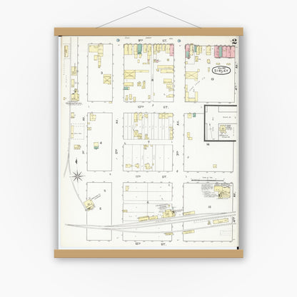 Old map wall art mockup — magnetic wood frame on white wall — Sanborn Fire Insurance Map from Sibley, Osceola County, Iowa (1892), Sheet #0002