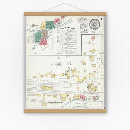 Old map wall art mockup — magnetic wood frame on white wall — Sanborn Fire Insurance Map from Addison, Steuben County, New York (1903), Sheet #0001