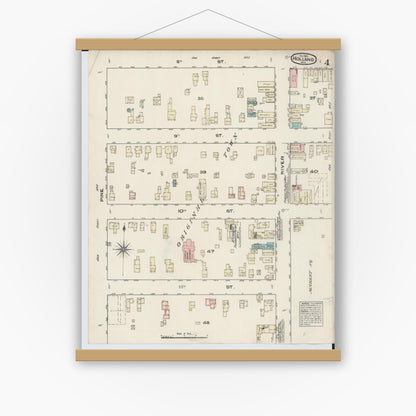 Old map wall art mockup — magnetic wood frame on white wall — Sanborn Fire Insurance Map from Holland, Ottawa County, Michigan (1883), Sheet #0004