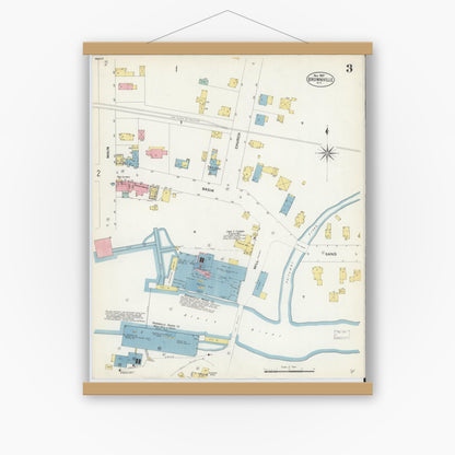 Old map wall art mockup — magnetic wood frame on white wall — Sanborn Fire Insurance Map from Brownville, Jefferson County, New York (1907), Sheet #0003