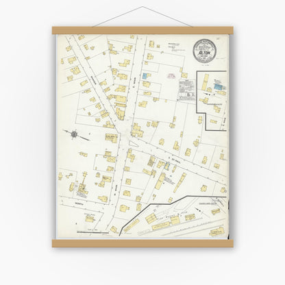 Old map wall art mockup — magnetic wood frame on white wall — Sanborn Fire Insurance Map from Alton, Wayne County, New York (1911), Sheet #0001