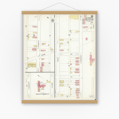 Old map wall art mockup — magnetic wood frame on white wall — Sanborn Fire Insurance Map from Pottstown, Montgomery County, Pennsylvania (1909), Sheet #0011