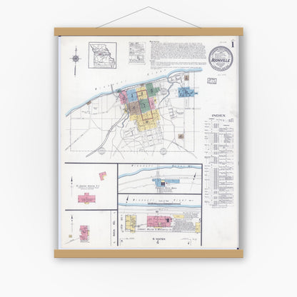 Old map wall art mockup — magnetic wood frame on white wall — Sanborn Fire Insurance Map from Boonville, Cooper County, Missouri (1917) - Complete Map Set