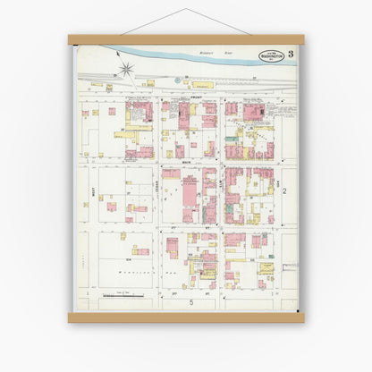 Old map wall art mockup — magnetic wood frame on white wall — Sanborn Fire Insurance Map from Washington, Franklin County, Missouri (1898), Sheet #0003