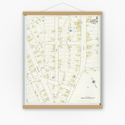 Old map wall art mockup — magnetic wood frame on white wall — Sanborn Fire Insurance Map from Kingston, Ross County, Ohio (1915), Sheet #0005