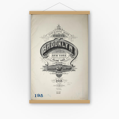 Old map wall art mockup — magnetic wood frame on white wall — Sanborn Fire Insurance Map from Brooklyn, Kings County, New York (1935), Sheet #0001