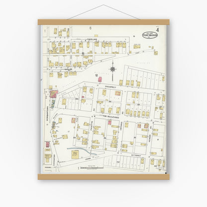 Old map wall art mockup — magnetic wood frame on white wall — Sanborn Fire Insurance Map from Point Marion, Fayette County, Pennsylvania (1921), Sheet #0004