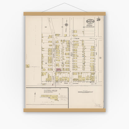 Old map wall art mockup — magnetic wood frame on white wall — Sanborn Fire Insurance Map from Nanticoke, Luzerne County, Pennsylvania (1920), Sheet #0029