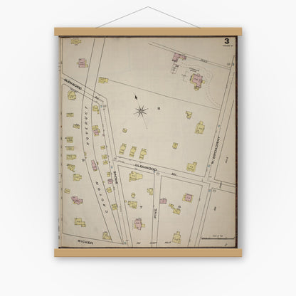 Old map wall art mockup — magnetic wood frame on white wall — Sanborn Fire Insurance Map from Yonkers, Westchester County, New York (1886), Sheet #0003