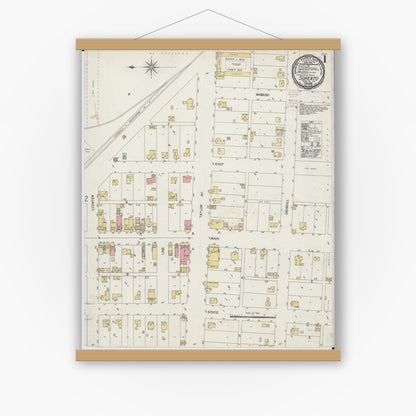 Old map wall art mockup — magnetic wood frame on white wall — Sanborn Fire Insurance Map from Sorento, Bond County, Illinois (1899) - Complete Map Set
