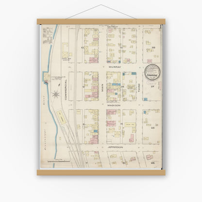 Old map wall art mockup — magnetic wood frame on white wall — Sanborn Fire Insurance Map from Savanna, Carroll County, Illinois (1885) - Complete Map Set