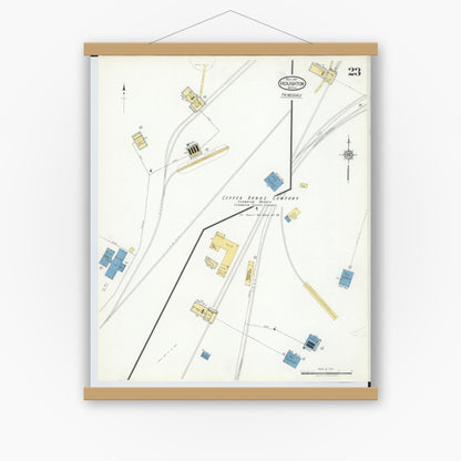Old map wall art mockup — magnetic wood frame on white wall — Sanborn Fire Insurance Map from Houghton, Houghton County, Michigan (1917), Sheet #0023