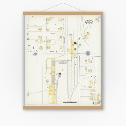 Old map wall art mockup — magnetic wood frame on white wall — Sanborn Fire Insurance Map from Live Oak, Suwanee County, Florida (1906), Sheet #0010
