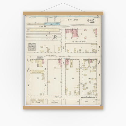 Old map wall art mockup — magnetic wood frame on white wall — Sanborn Fire Insurance Map from Cairo, Alexander County, Illinois (1885), Sheet #0005
