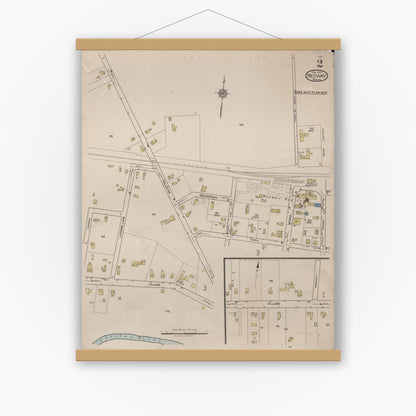 Old map wall art mockup — magnetic wood frame on white wall — Sanborn Fire Insurance Map from Medway, Norfolk County, Massachusetts (1922), Sheet #0002