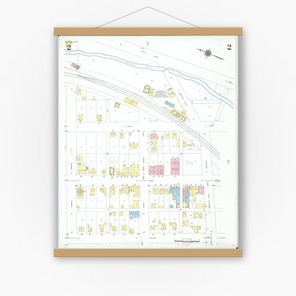 Old map wall art mockup — magnetic wood frame on white wall — Sanborn Fire Insurance Map from Butler, Richland County, Ohio (1950), Sheet #0002