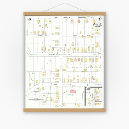 Old map wall art mockup — magnetic wood frame on white wall — Sanborn Fire Insurance Map from Loveland, Clermont, Hamilton, And Warren County, Ohio (1923), Sheet #0005