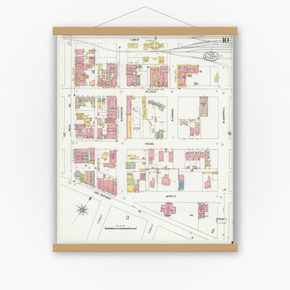 Old map wall art mockup — magnetic wood frame on white wall — Sanborn Fire Insurance Map from El Paso, El Paso County, Texas (1900), Sheet #0010