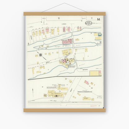 Old map wall art mockup — magnetic wood frame on white wall — Sanborn Fire Insurance Map from Waterloo, Seneca County, New York (1911), Sheet #0014