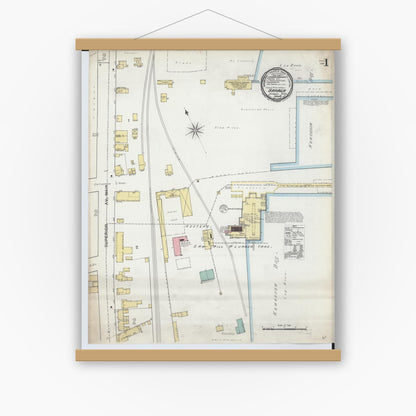 Old map wall art mockup — magnetic wood frame on white wall — Sanborn Fire Insurance Map from Baraga, Baraga County, Michigan (1892), Sheet #0001