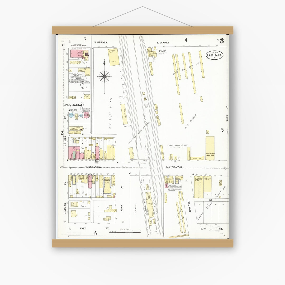 Old map wall art mockup — magnetic wood frame on white wall — Sanborn Fire Insurance Map from Eagle Grove, Wright County, Iowa (1900), Sheet #0003
