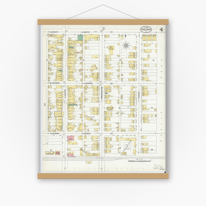 Old map wall art mockup — magnetic wood frame on white wall — Sanborn Fire Insurance Map from Freeland, Luzerne County, Pennsylvania (1900), Sheet #0004