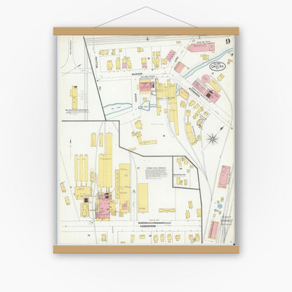 Old map wall art mockup — magnetic wood frame on white wall — Sanborn Fire Insurance Map from Oneida, Madison County, New York (1904), Sheet #0008