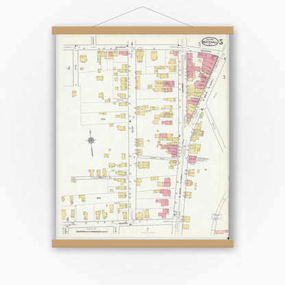 Old map wall art mockup — magnetic wood frame on white wall — Sanborn Fire Insurance Map from Whitehall, Washington County, New York (1916), Sheet #0005