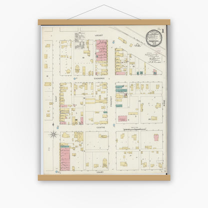 Old map wall art mockup — magnetic wood frame on white wall — Sanborn Fire Insurance Map from Cambridge, Henry County, Illinois (1894) - Complete Map Set