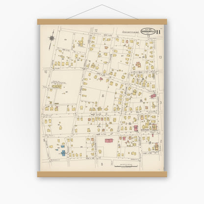 Old map wall art mockup — magnetic wood frame on white wall — Sanborn Fire Insurance Map from Hendersonville, Henderson County, North Carolina (1922), Sheet #0011