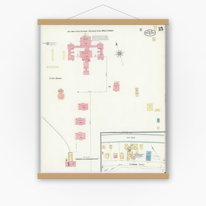 Old map wall art mockup — magnetic wood frame on white wall — Sanborn Fire Insurance Map from Newark, Wayne County, New York (1906), Sheet #0015