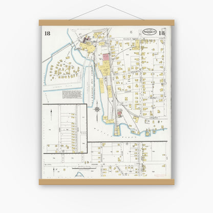 Old map wall art mockup — magnetic wood frame on white wall — Sanborn Fire Insurance Map from Panama City, Bay County, Florida (1927), Sheet #0018