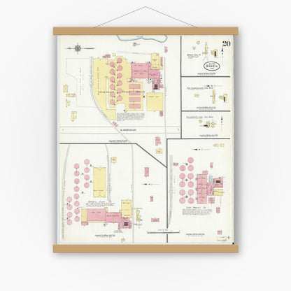 Old map wall art mockup — magnetic wood frame on white wall — Sanborn Fire Insurance Map from Brazil, Clay County, Indiana (1910), Sheet #0020
