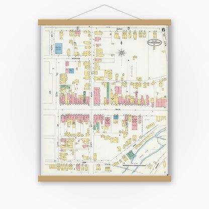 Old map wall art mockup — magnetic wood frame on white wall — Sanborn Fire Insurance Map from Stroudsburg, Monroe County, Pennsylvania (1905), Sheet #0006