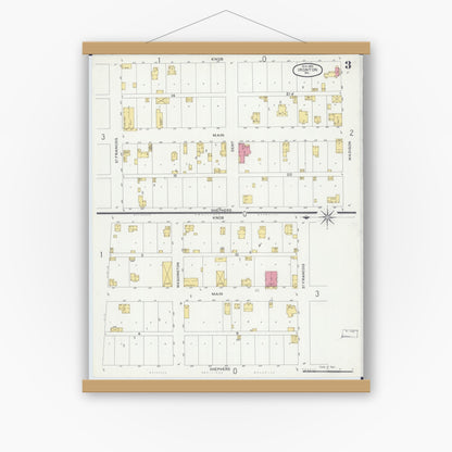 Old map wall art mockup — magnetic wood frame on white wall — Sanborn Fire Insurance Map from Ironton, Iron County, Missouri (1900), Sheet #0003