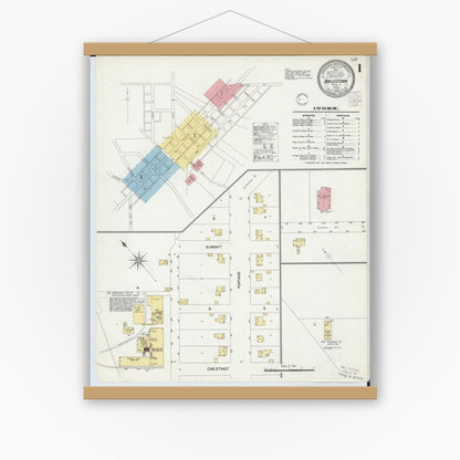 Old map wall art mockup — magnetic wood frame on white wall — Sanborn Fire Insurance Map from Doylestown, Wayne County, Ohio (1902) - Complete Map Set