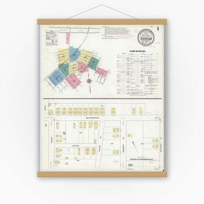 Old map wall art mockup — magnetic wood frame on white wall — Sanborn Fire Insurance Map from Riverside, Burlington County, New Jersey (1911), Sheet #0001