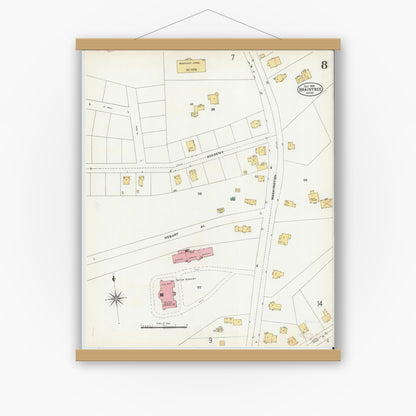 Old map wall art mockup — magnetic wood frame on white wall — Sanborn Fire Insurance Map from Braintree, Norfolk County, Massachusetts (1906), Sheet #0008
