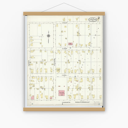 Old map wall art mockup — magnetic wood frame on white wall — Sanborn Fire Insurance Map from Jamestown, Greene County, Ohio (1910), Sheet #0002