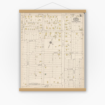 Old map wall art mockup — magnetic wood frame on white wall — Sanborn Fire Insurance Map from Uvalde, Uvalde County, Texas (1922), Sheet #0008