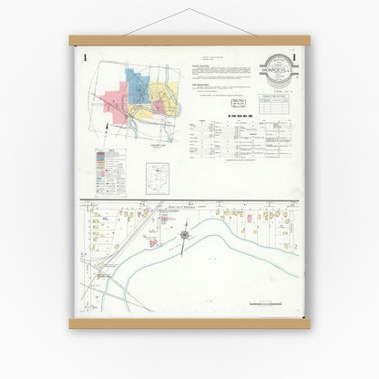 Old map wall art mockup — magnetic wood frame on white wall — Sanborn Fire Insurance Map from Monroeville, Huron County, Ohio (1939) - Complete Map Set