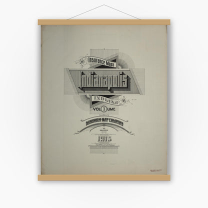 Old map wall art mockup — magnetic wood frame on white wall — Sanborn Fire Insurance Map from Indianapolis, Marion County, Indiana (1915), Sheet #0001