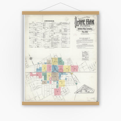 Old map wall art mockup — magnetic wood frame on white wall — Sanborn Fire Insurance Map from Live Oak, Suwanee County, Florida (1912) - Complete Map Set